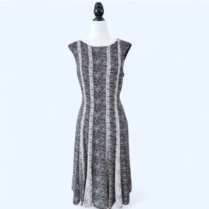 Vintage 90s Anne Klein Womens Black White Romantic Polka Dot Midi Dress 12